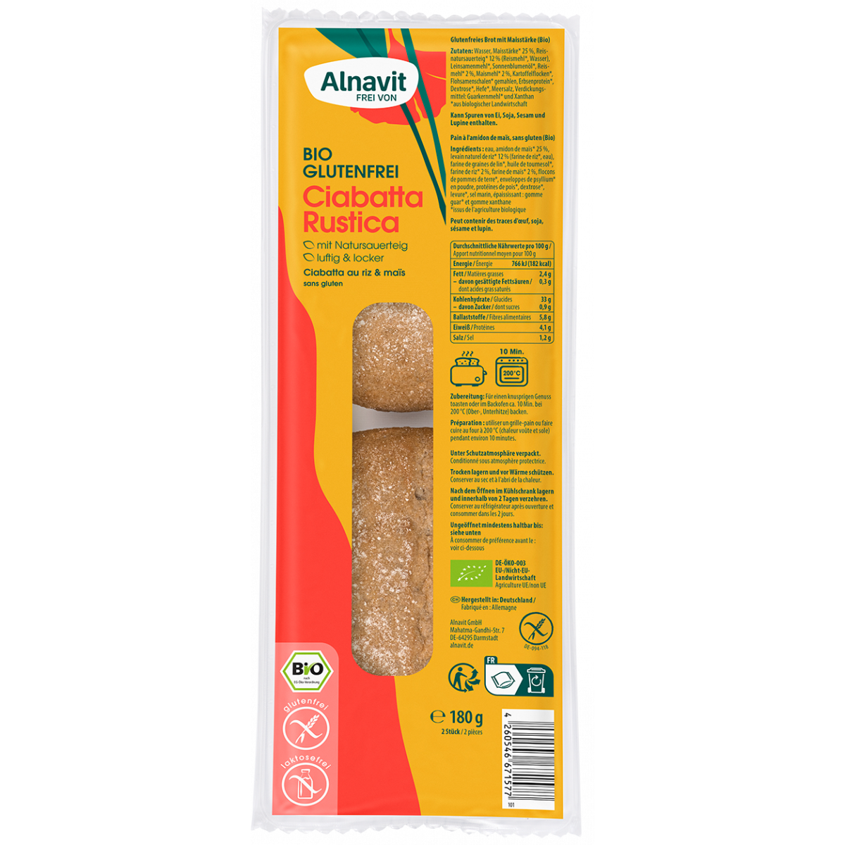 Alnavit Organic Ciabatta Rustica (2pieces) 180gr