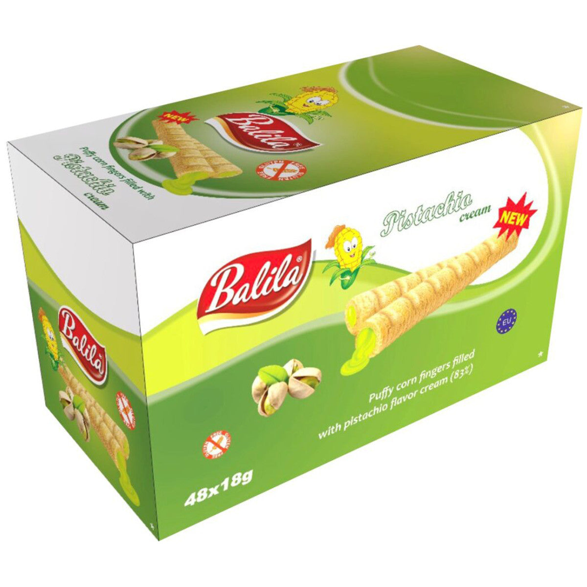 Balila Corn Tubes Filled with Pistache cream (48pieces) 864gr