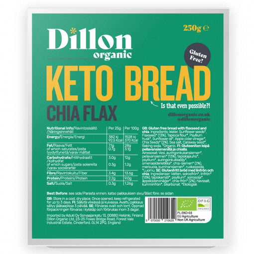 Dillon Organic Keto Bread Chia, Flax, Sunflower seeds 250gr