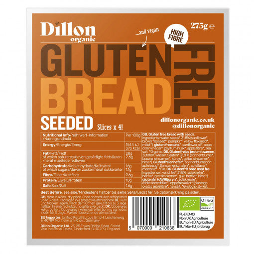 Dillon Organic Keto Multiseed sliced Bread 275gr