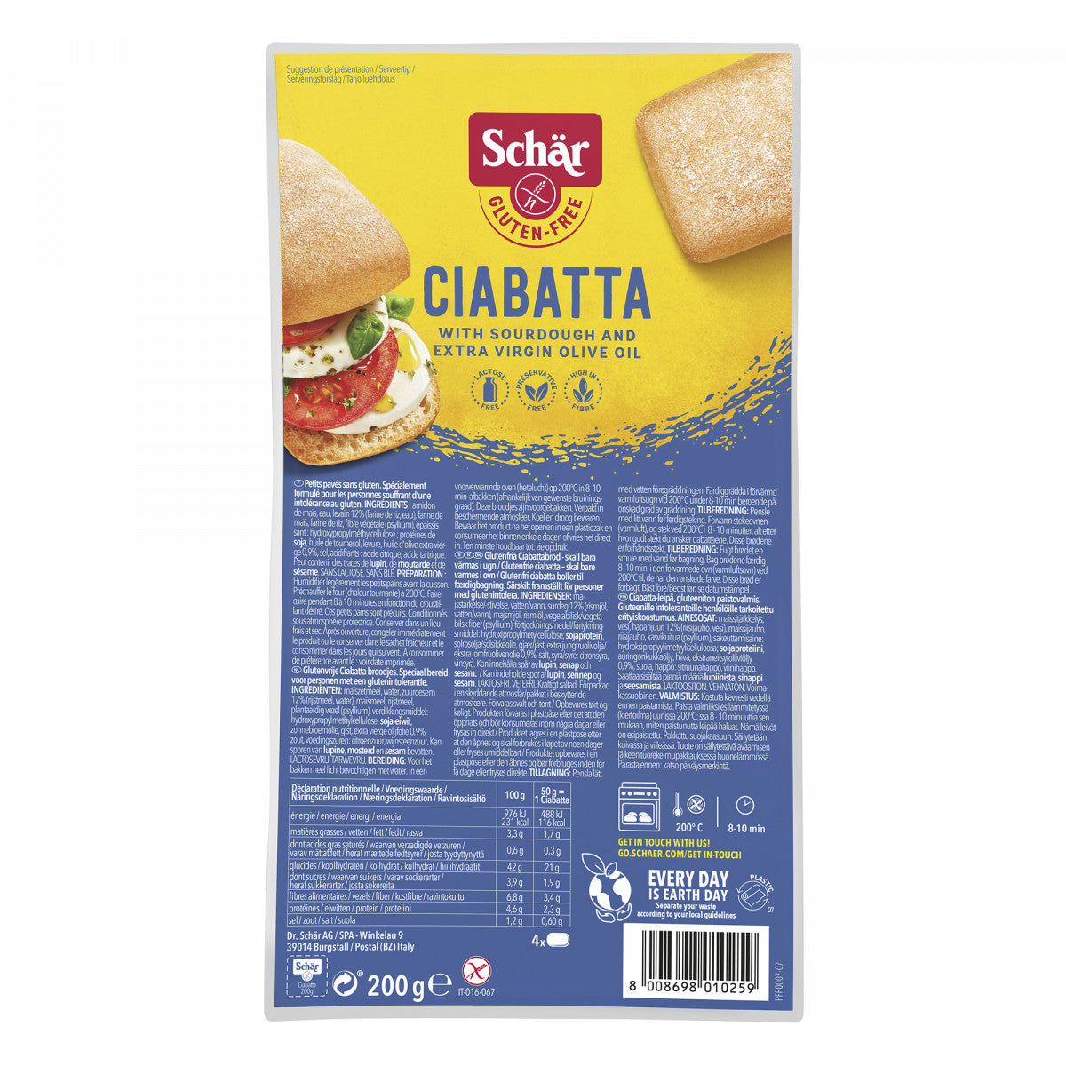 Schar Ciabatta bread 200gr (4-pieces)