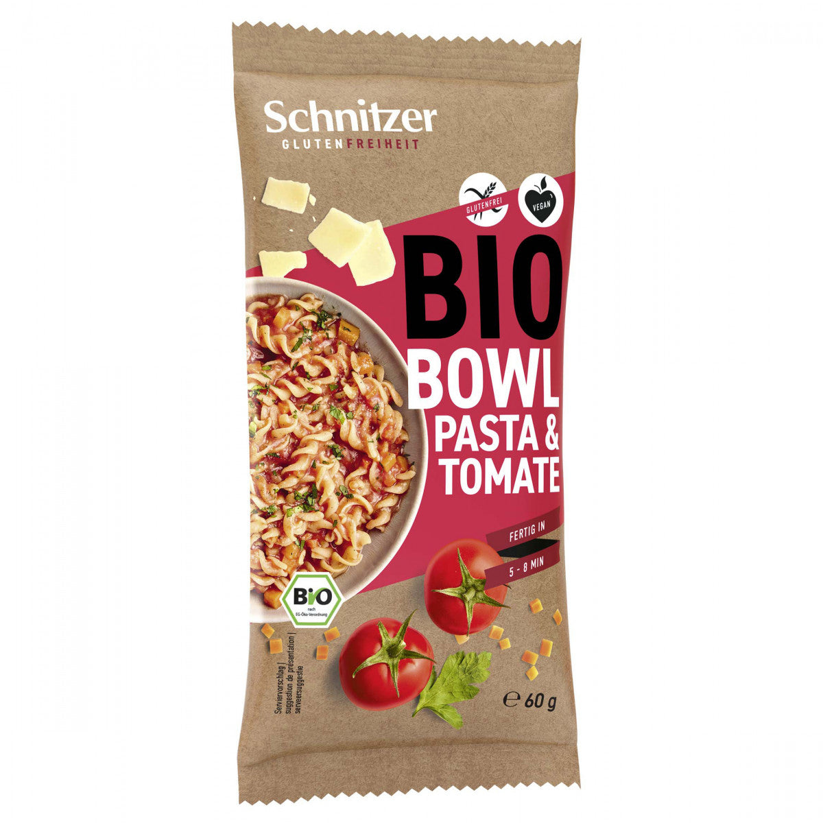 Schnitzer Organic Ready to Eat Pasta Fusilli Tomato 60gr