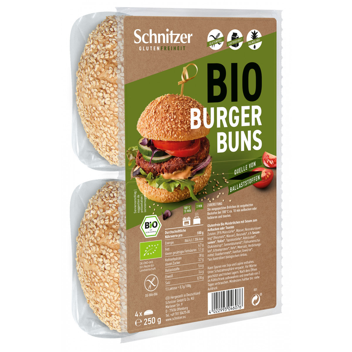 Schnitzer Organic Burger buns 250gr (4x50gr)