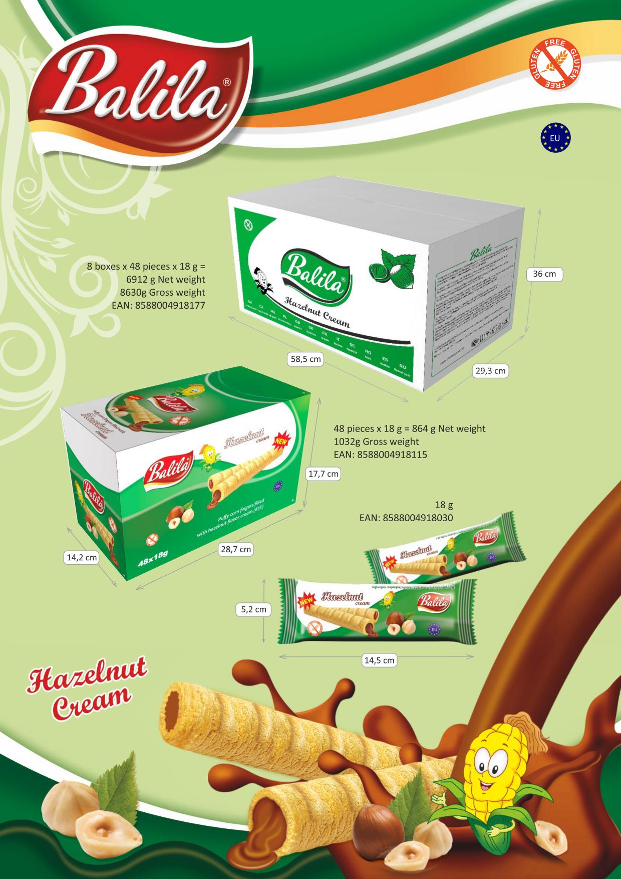 Balila Corn Tubes Filled with Hazelnut cream (48pieces) 864gr