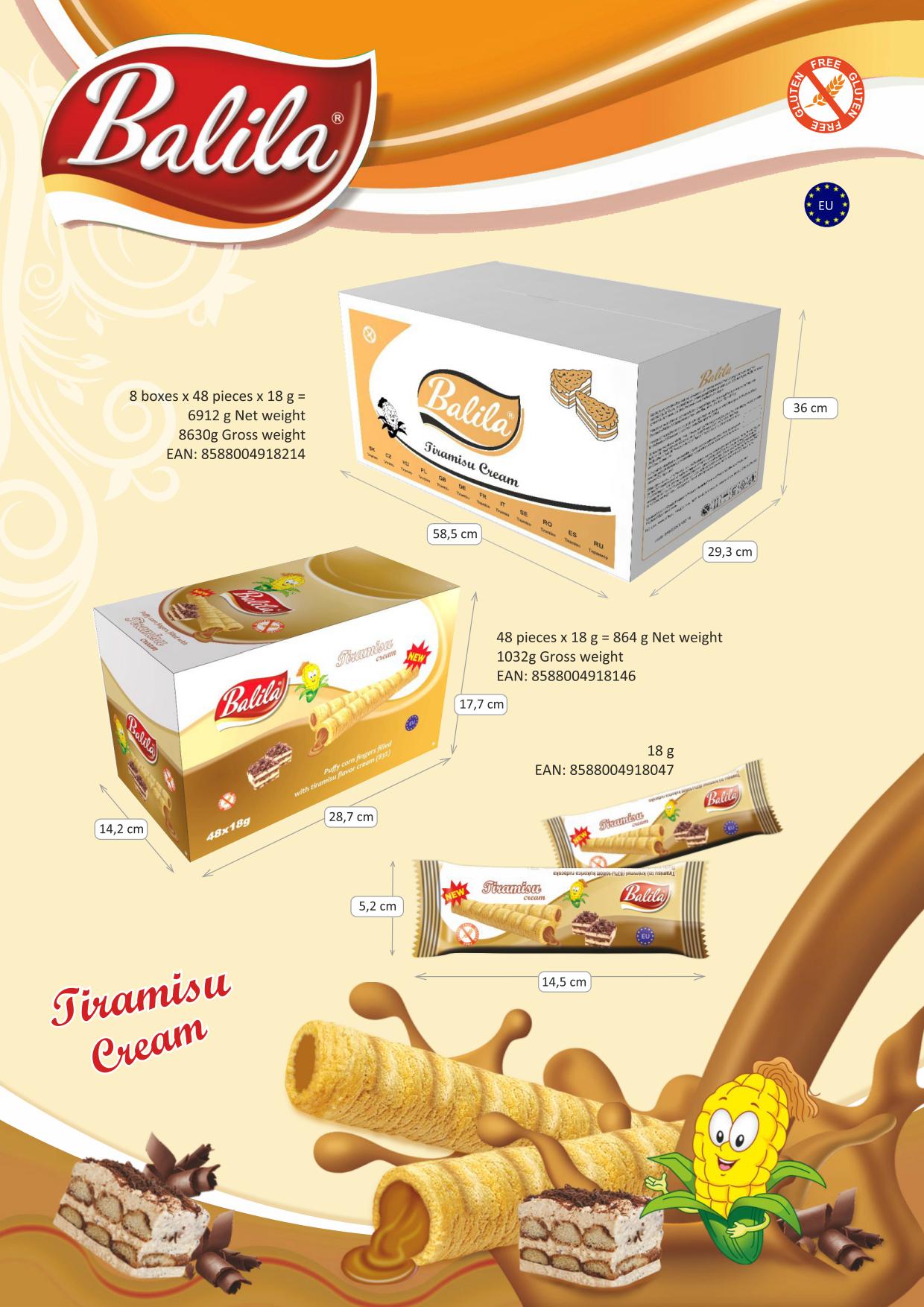 Balila Corn Tubes Filled with Tiramisu cream (48pieces) 864gr